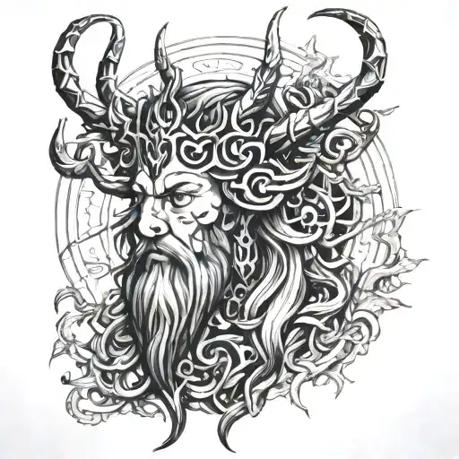clock horned god black line art tattoo tattoo design idea