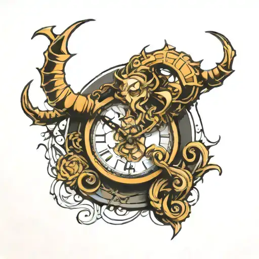 clock horned god black line art tattoo tattoo design idea