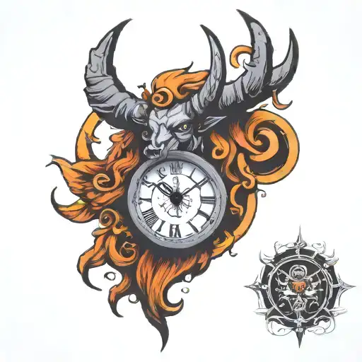 clock horned god  tattoo design idea