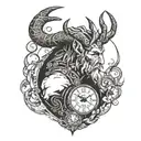 negative space horned god with entwined clocks looking to the right tattoo design idea