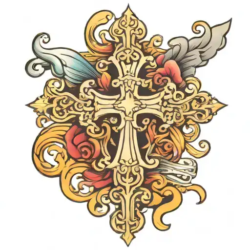 cross with scroll  tattoo design idea