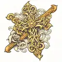 cross with scroll  tattoo design idea
