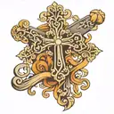 cross with scroll  tattoo design idea