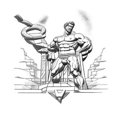 Statue Of A God Flexing His Muscles. Soviet Socialist Realism Style. tattoo design idea