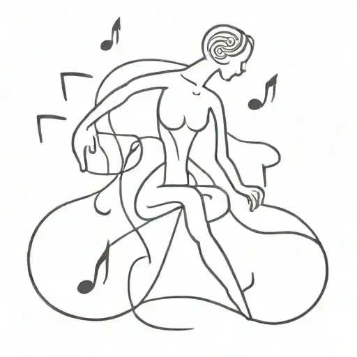 figure with a detached expression surrounded by floating letters, musical notes, capturing dissociation, introspection tattoo design idea