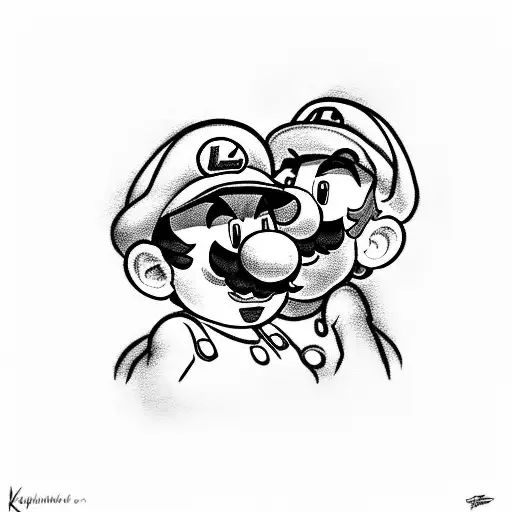 Luigi DJing with Super Mario dancing tattoo design idea