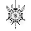 broken clock and dream catcher hanging tattoo design idea