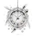broken clock and dream catcher hanging tattoo design idea