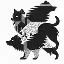 An abstract geometric pattern inspired by the movement of walking a dog, with hidden silhouettes of Pomeranians throughout tattoo design idea