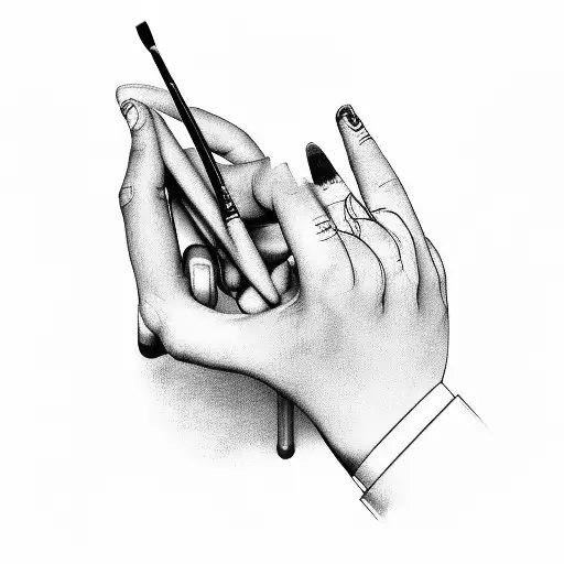 Two hands holding a paintbrush and a computer mouse, showcasing the harmony between painting and information technology tattoo design idea