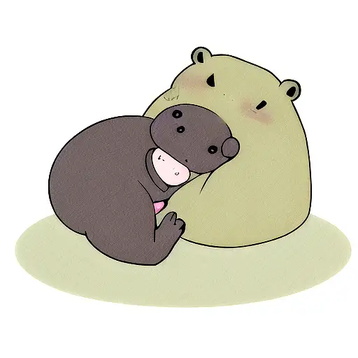 A baby hippo showing a peace with his fingers tattoo design idea