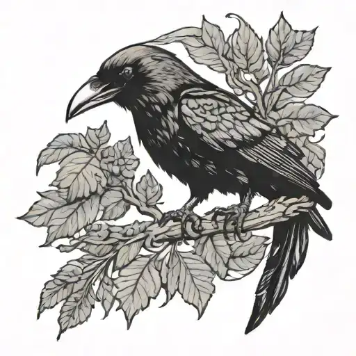 black crow huggin and rune Scandinavia Viking tattoo design idea