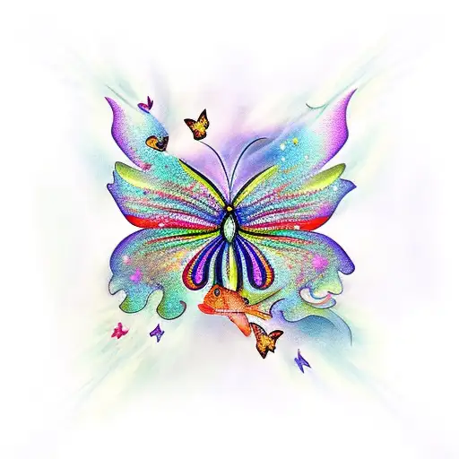 Coi Fish with Butterflies and Stars tattoo design idea