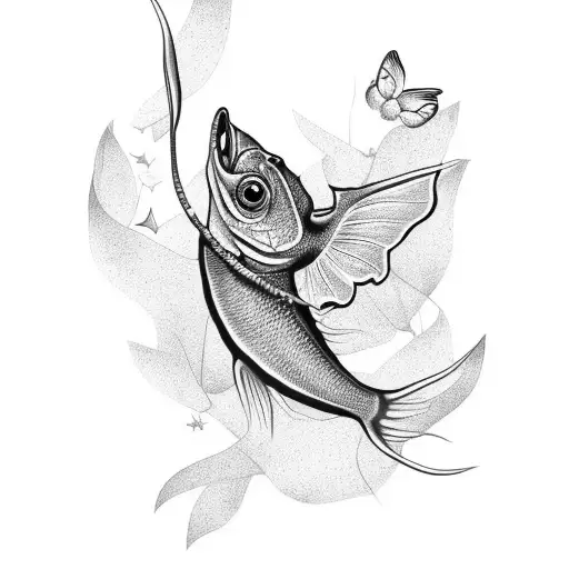Coi Fish with Butterflies and Stars tattoo design idea
