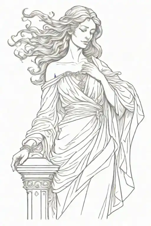 renaissance woman with long hair and body hugging robe like a marble statue  tattoo design idea