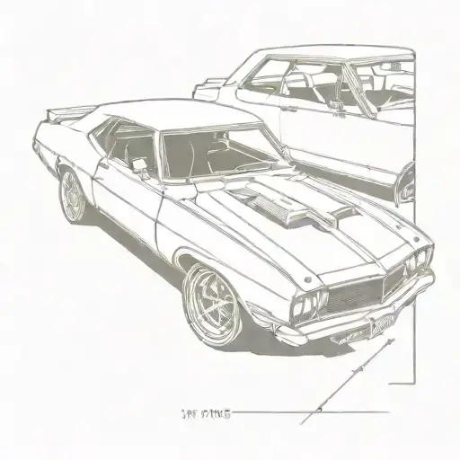 70s muscle car parts tattoo design idea