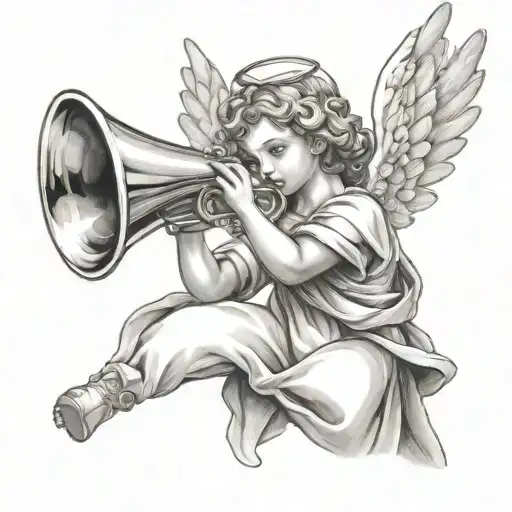 angel holding a trumpet tattoo design idea