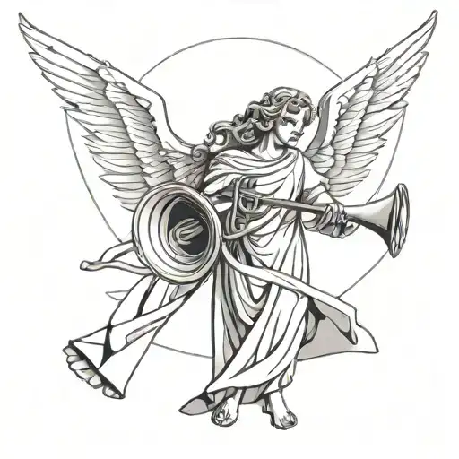 angel holding a trumpet tattoo design idea