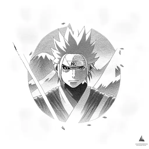 Sasuke walking to Fuji mountain tattoo design idea