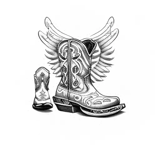 baby angel with cowboy boots doodle tattoo design idea
