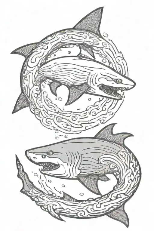 shark in the form of yin and yang tattoo design idea