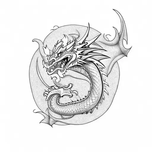 Dragon Chino para zona tibial anterolateral tattoo design idea