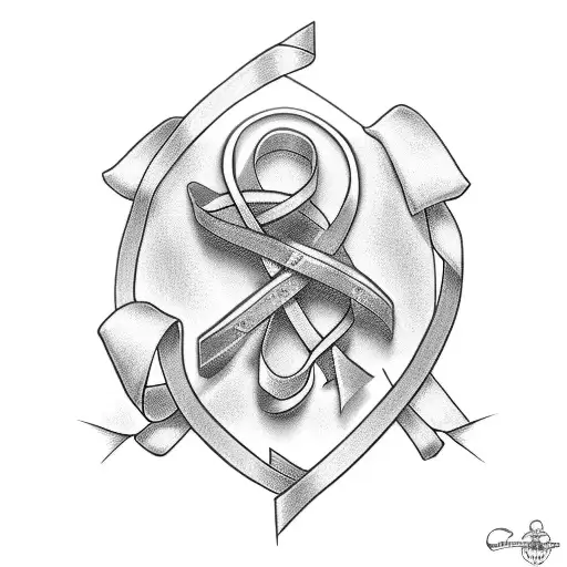 Cristian cross with cancer ribbon wrapped around tattoo design idea
