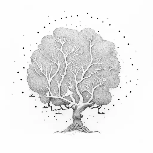 oak tree with little presents  tattoo design idea