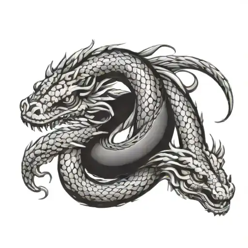 A bold and striking black and grey tattoo of an infinity shaped snake dragon, symbolizing the client's dedication to their trade and love for mystical creatures tattoo design idea