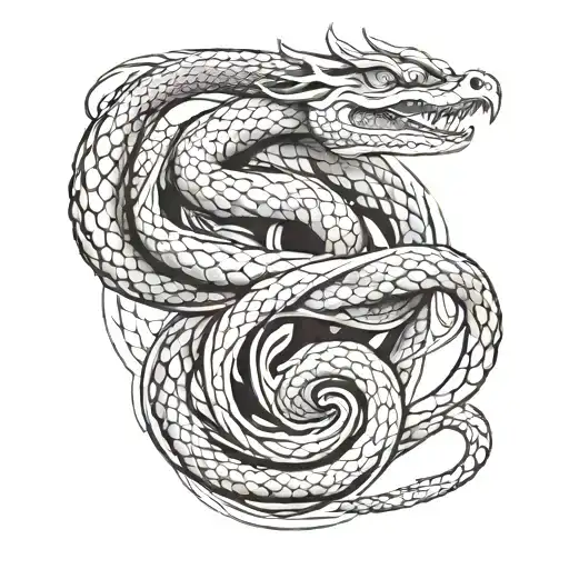 A bold and striking black and grey tattoo of an infinity shaped snake dragon, symbolizing the client's dedication to their trade and love for mystical creatures tattoo design idea