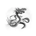 A fierce dragon battling a snake in a manga-inspired style tattoo design idea