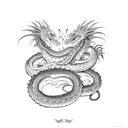 A fierce dragon battling a snake in a manga-inspired style tattoo design idea