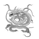 A fierce dragon battling a snake in a manga-inspired style tattoo design idea