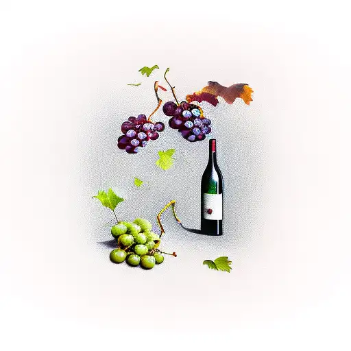 wine bottle with grapes tattoo design idea