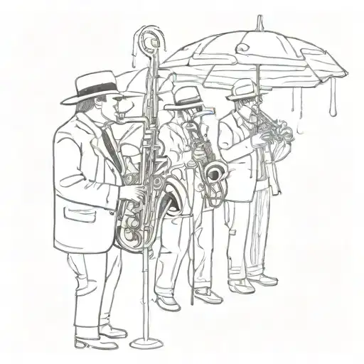4 piece jazz band playing in the rain tattoo design idea
