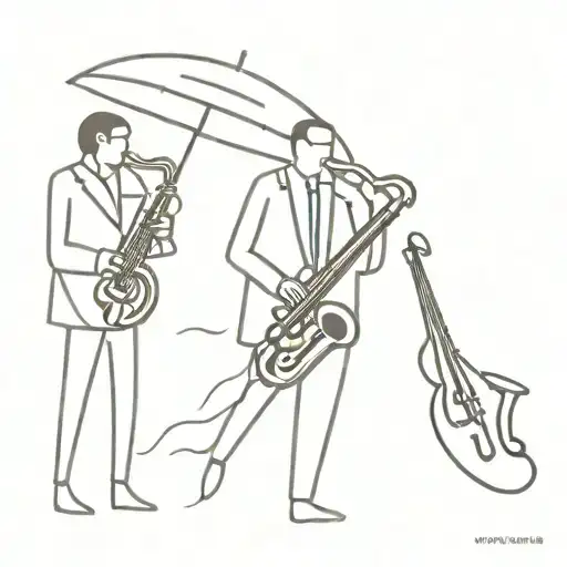 4 piece jazz band playing in the rain tattoo design idea