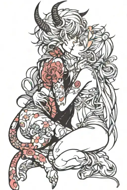 demon girls kissing tattoo design idea
