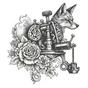 tattoo machine and fox tattoo design idea
