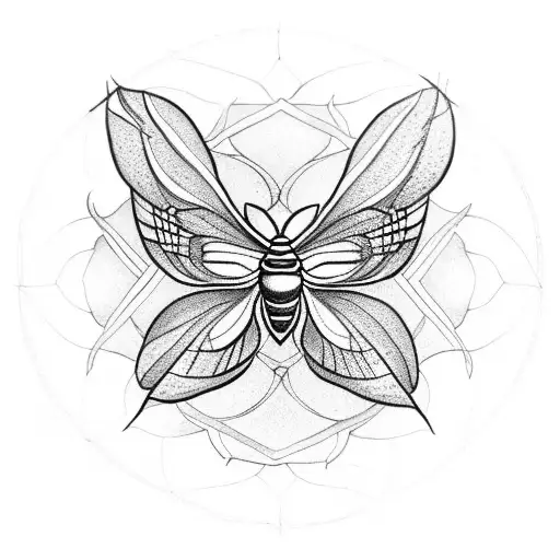 moth with a mandala at the top and a peony at the bottom tattoo design idea