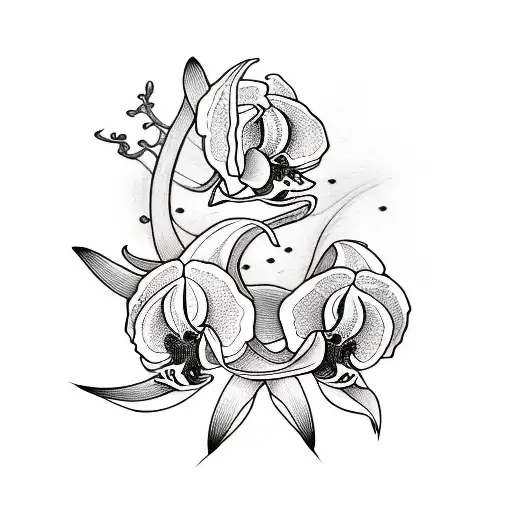 Illustration of a Orchid in black and white tattoo design idea