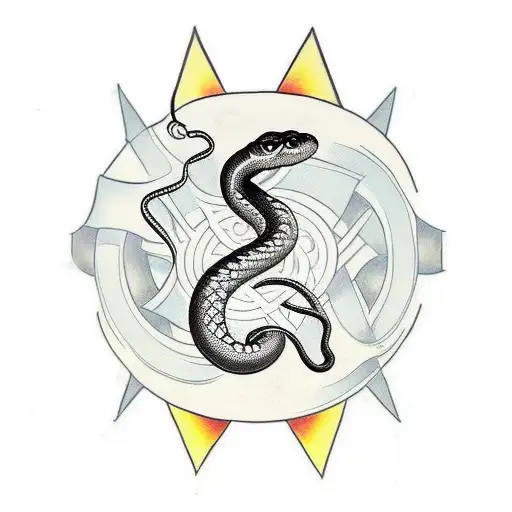 Design a traditional tattoo featuring a snake entwined with an industrial music logo tattoo design idea
