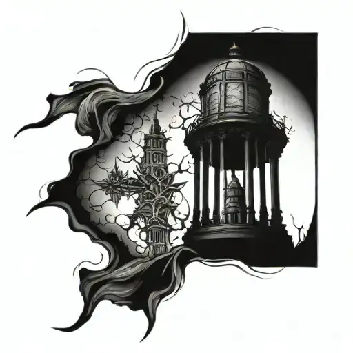 tower of a collapsing church bell tattoo design idea