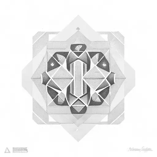 A geometric pattern incorporating musical symbols and dumbbells, inspired by Nordic art tattoo design idea