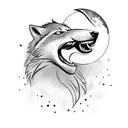 A majestic wolf howling at the moon, with a handball in its mouth and a Nordic rune tattooed on its fur tattoo design idea