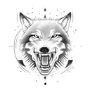 A majestic wolf howling at the moon, with a handball in its mouth and a Nordic rune tattooed on its fur tattoo design idea