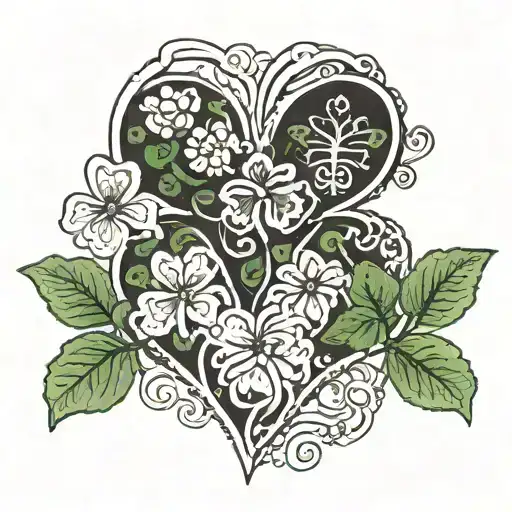 heart resting on puzzles pieces of four leaf clovers tattoo design idea