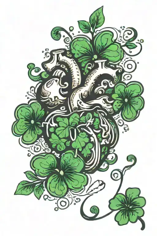 heart resting on four leaf clovers made of puzzles pieces  tattoo design idea