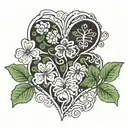 heart resting on puzzles pieces of four leaf clovers tattoo design idea