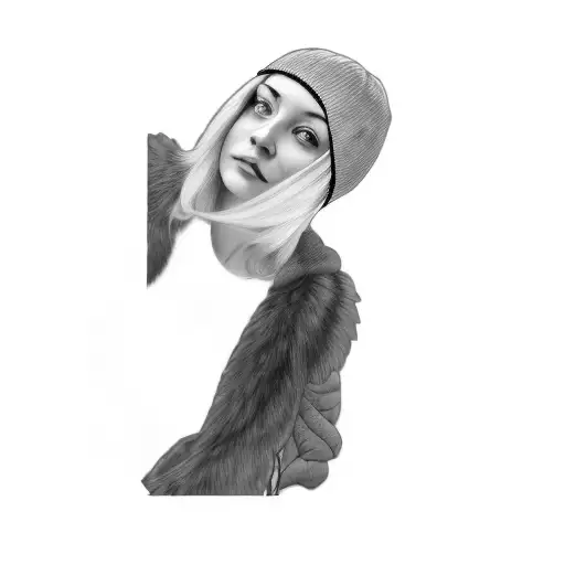 a woman wearing a beanie tattoo design idea