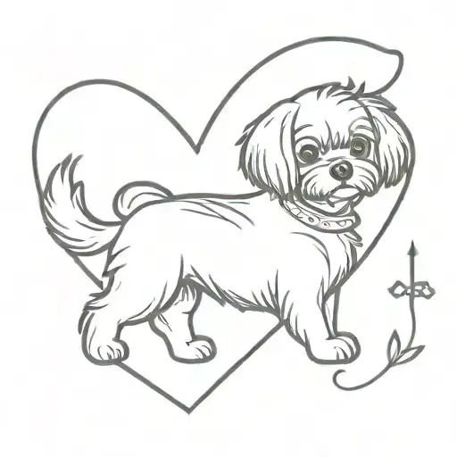 cute little Maltese dog in heart shaped  tattoo design idea